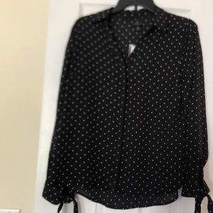 Ladies blouse size petite medium black with white dots  size petite medium